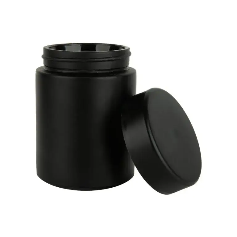 black 4 oz direct print jar with lid off