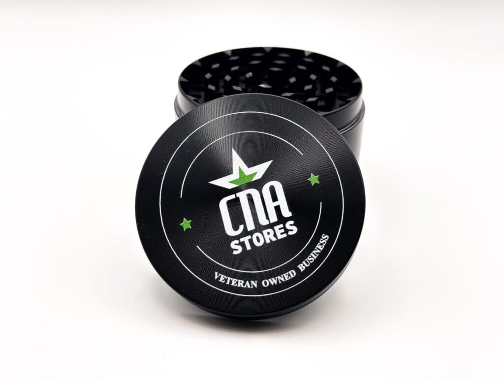 open black 4 piece grinder with custom logo