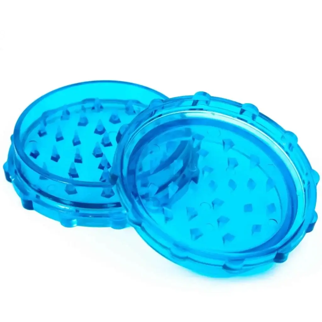 open blue plastic grinder