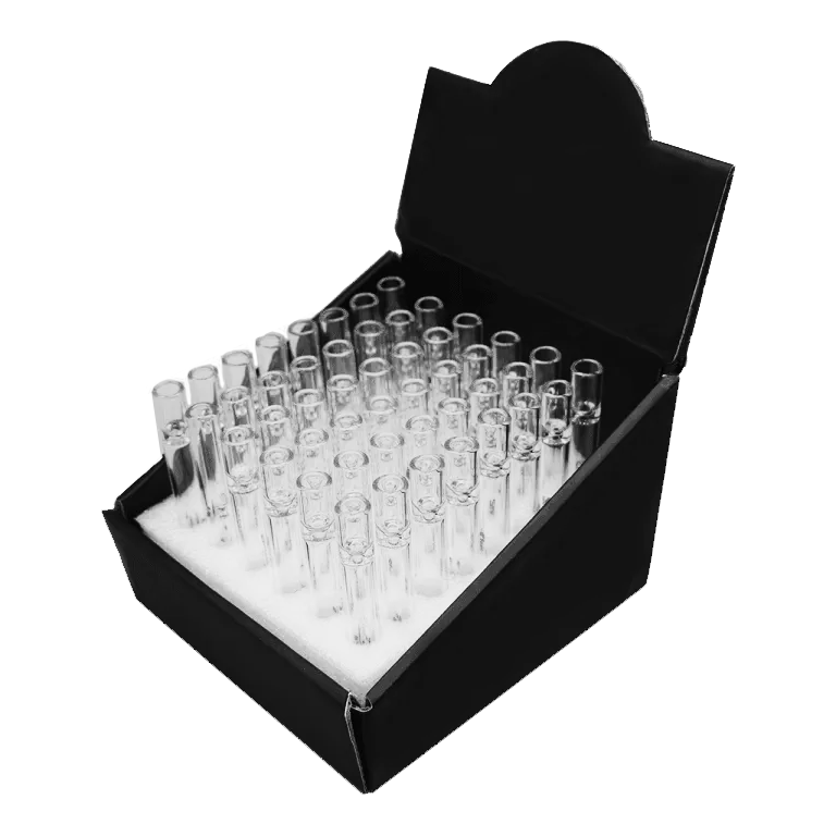 box of clear glass chillum