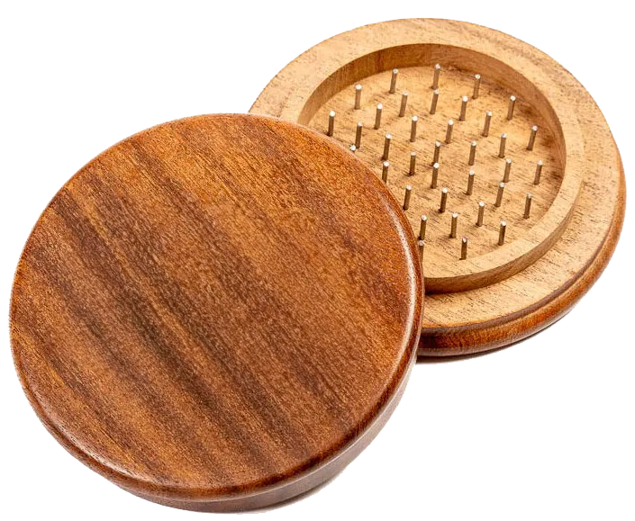 open dark grain large wooden grinder