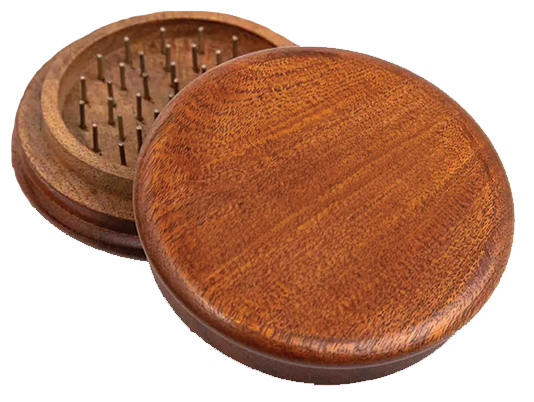 Open small dark grain wooden grinder