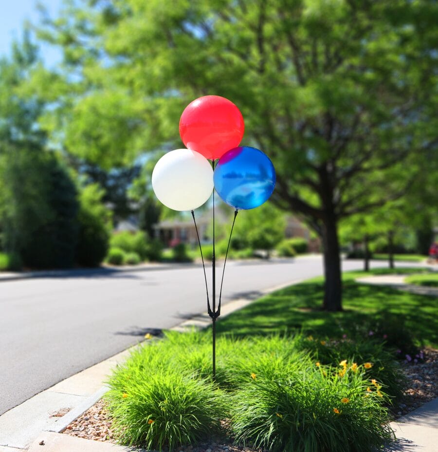red, white, and blue triple balloon bobber cluster