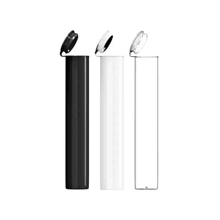 black, white, and clear plastic pre-roll tubes