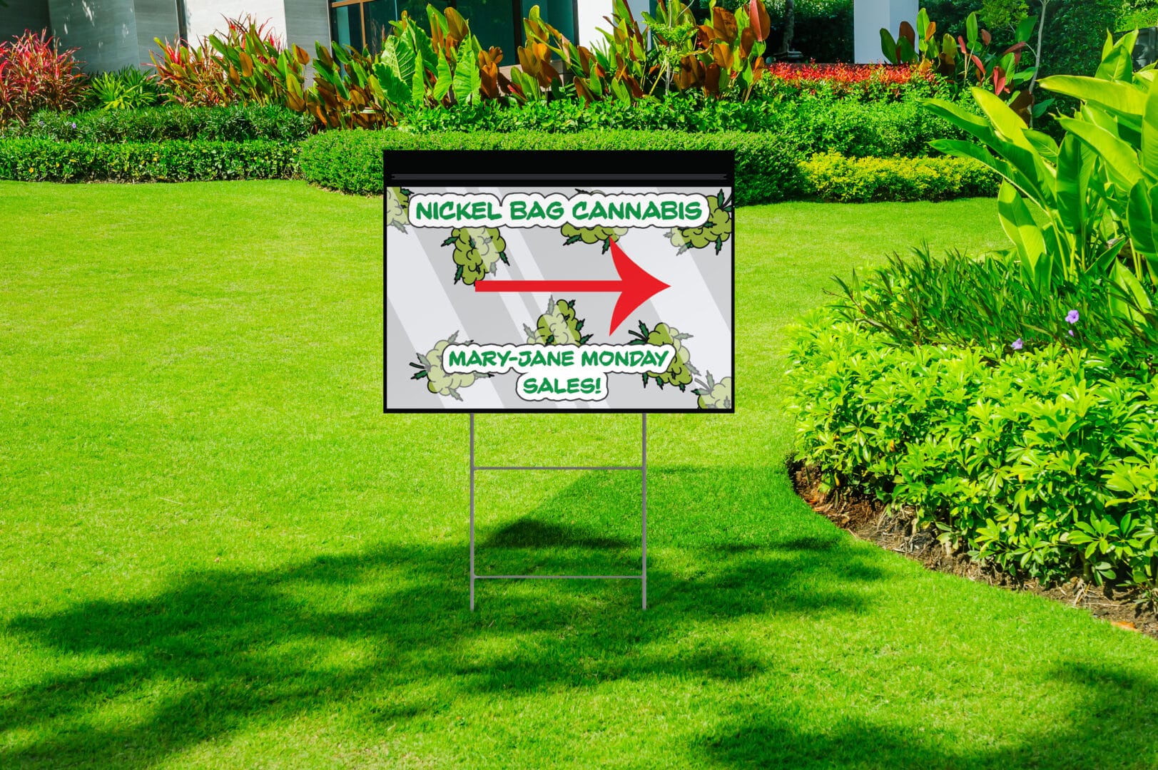 custom way finding sign in grass screen printed